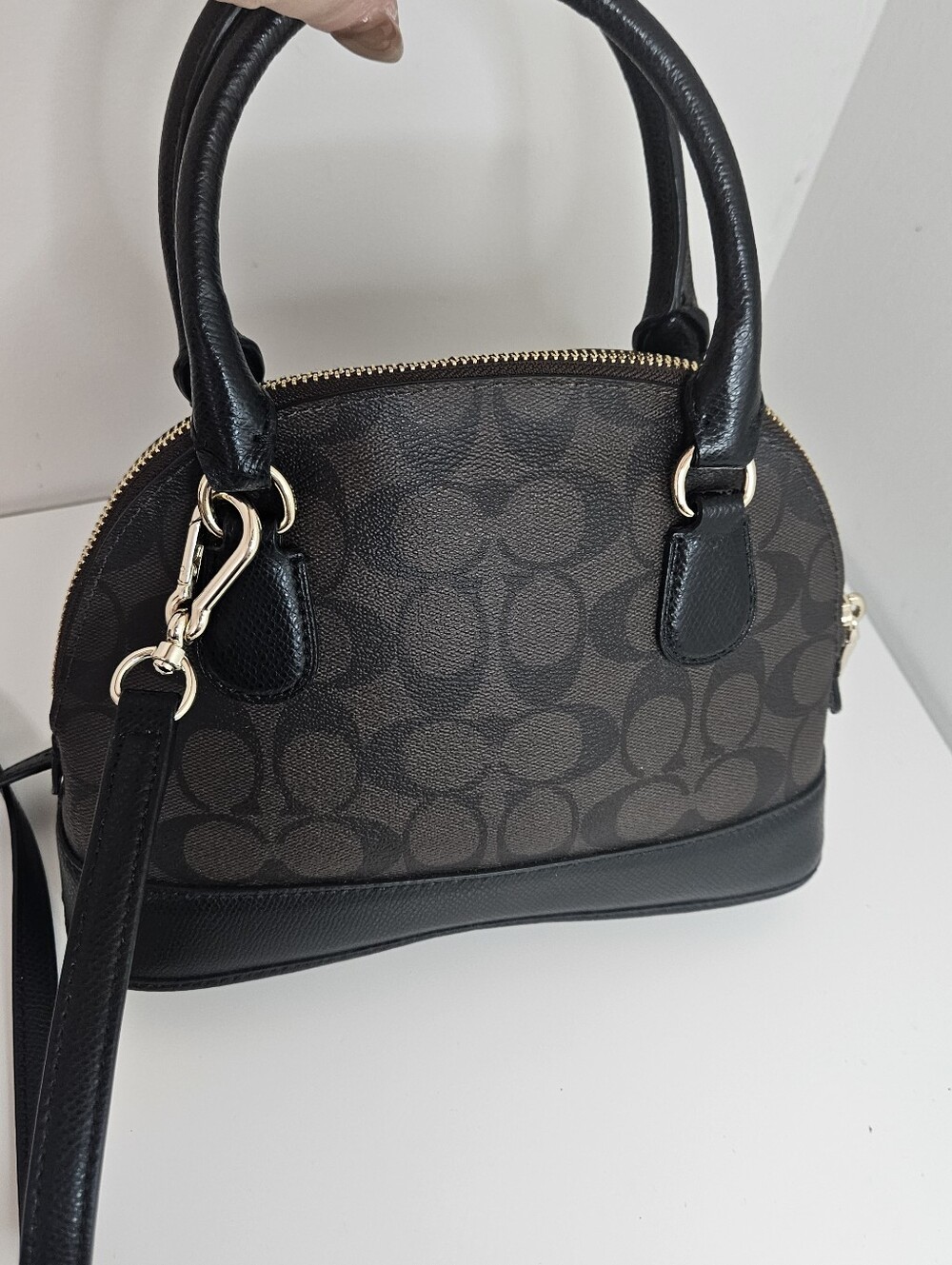 Coach Cora Dome Bag Brown Black Signature Cs Coated Canvas Satchel Mini Purse - Picture 10 of 14